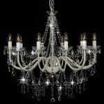 vidaXL Crystal Bead Chandelier, 12 E14 Bulbs, White, Suitable for Corridor